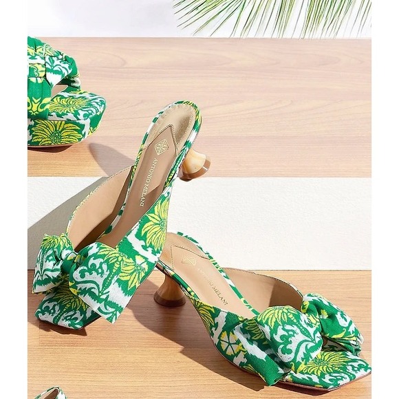 Antonio Melani Alora Royal Palm Bow Slide Sandals Kitten Heel Mule Womens 6.5 - Picture 2 of 12